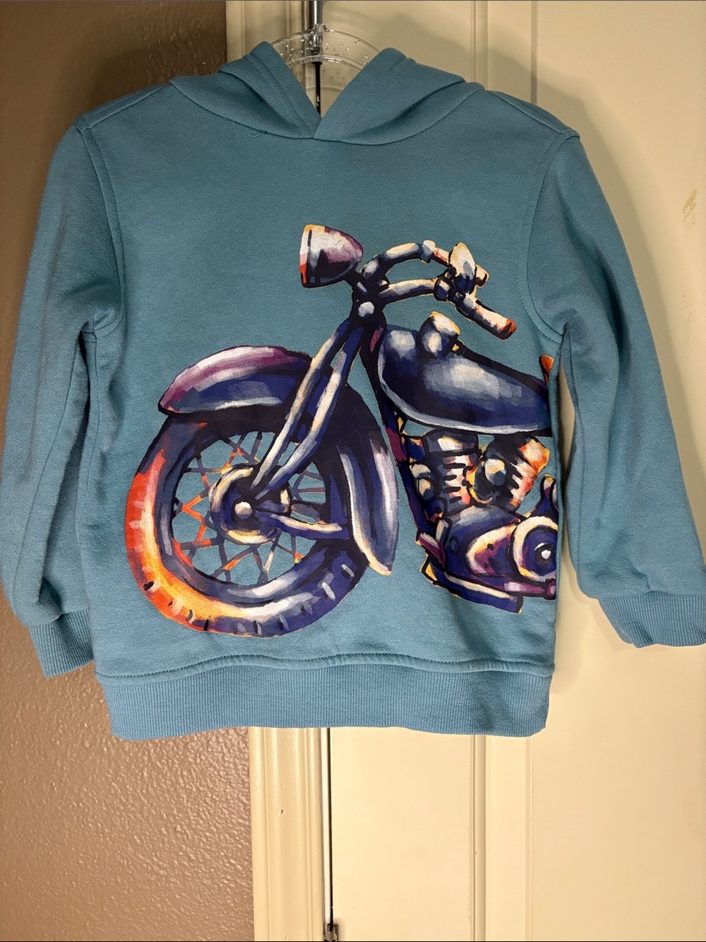 Kids Headquarters Light Blue Hoodie with Colorful Motorcycle Print